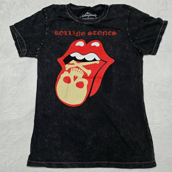 Rolling Stones ✦ Skull Tongue Acid Wash T-Shirt ✦ Black Red Yellow Graphic M - Picture 2 of 5